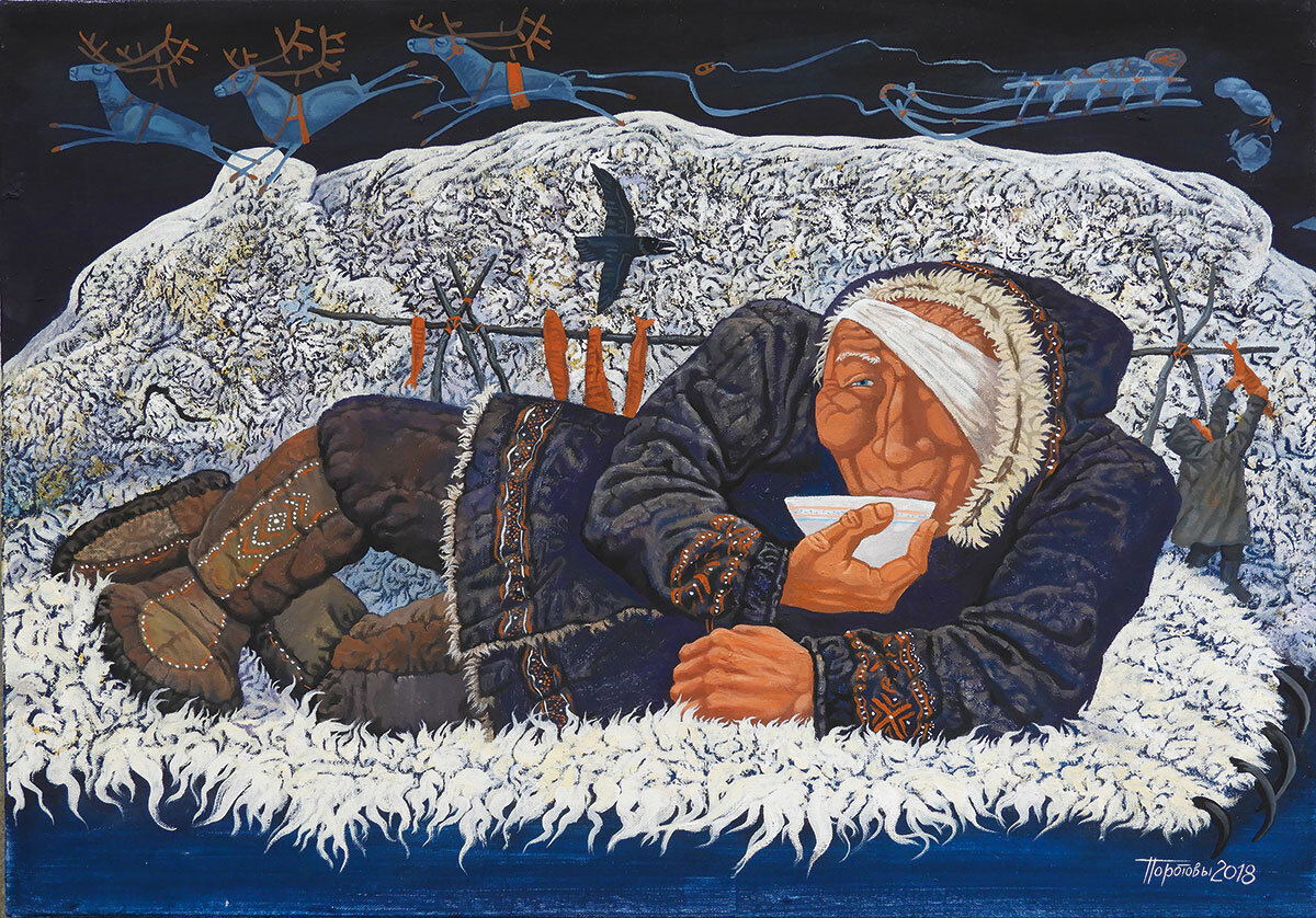 Иллюстрация «УСЬ УБАЙ БАЛЫС», серия «Ровдуга», 2014 г.  Художники Юлия и Евгений Поротовы. 