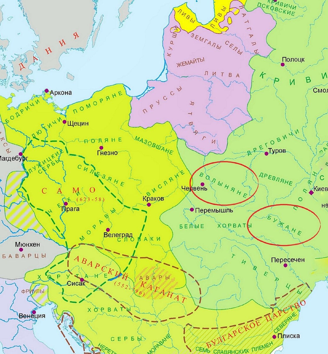 Карта славянских племен 9 века