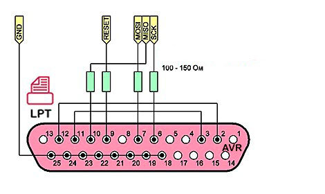 Схема подключения программатора AVR микроконтроллеров