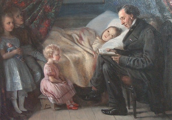 Андерсен читает сказку детям. Картина Элизабет Йерихау-Бауман. 1862 год 