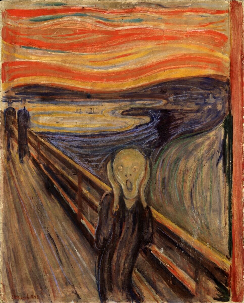 "Крик" (1893, 91 х 73 см, Национальная Галерея, Осло, Норвегия)
