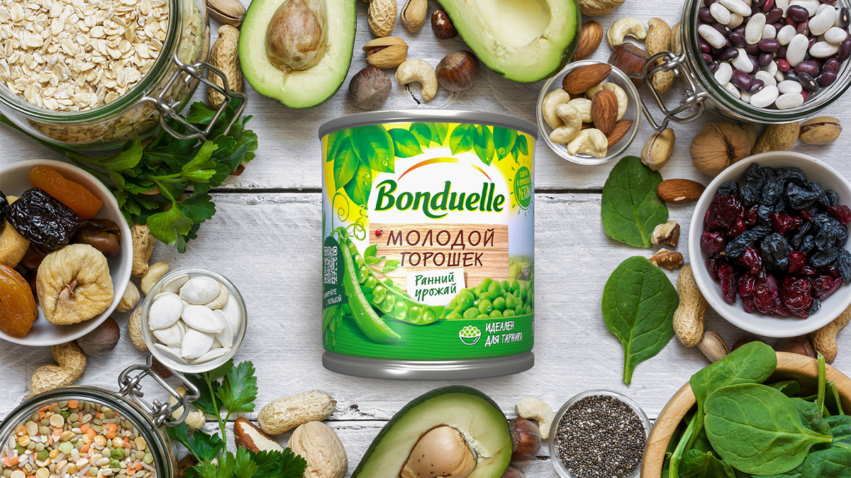 Зеленый горошек Bonduelle сочетается с разными крупами, овощами и другими растительными продуктами. Так вы легко обеспечите свою семью необходимым белком, клетчаткой, витаминами и минералами