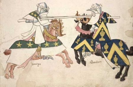 Поединок рыцарей на копьях. Автор неизвестен. Рисунок нач. XVI в.