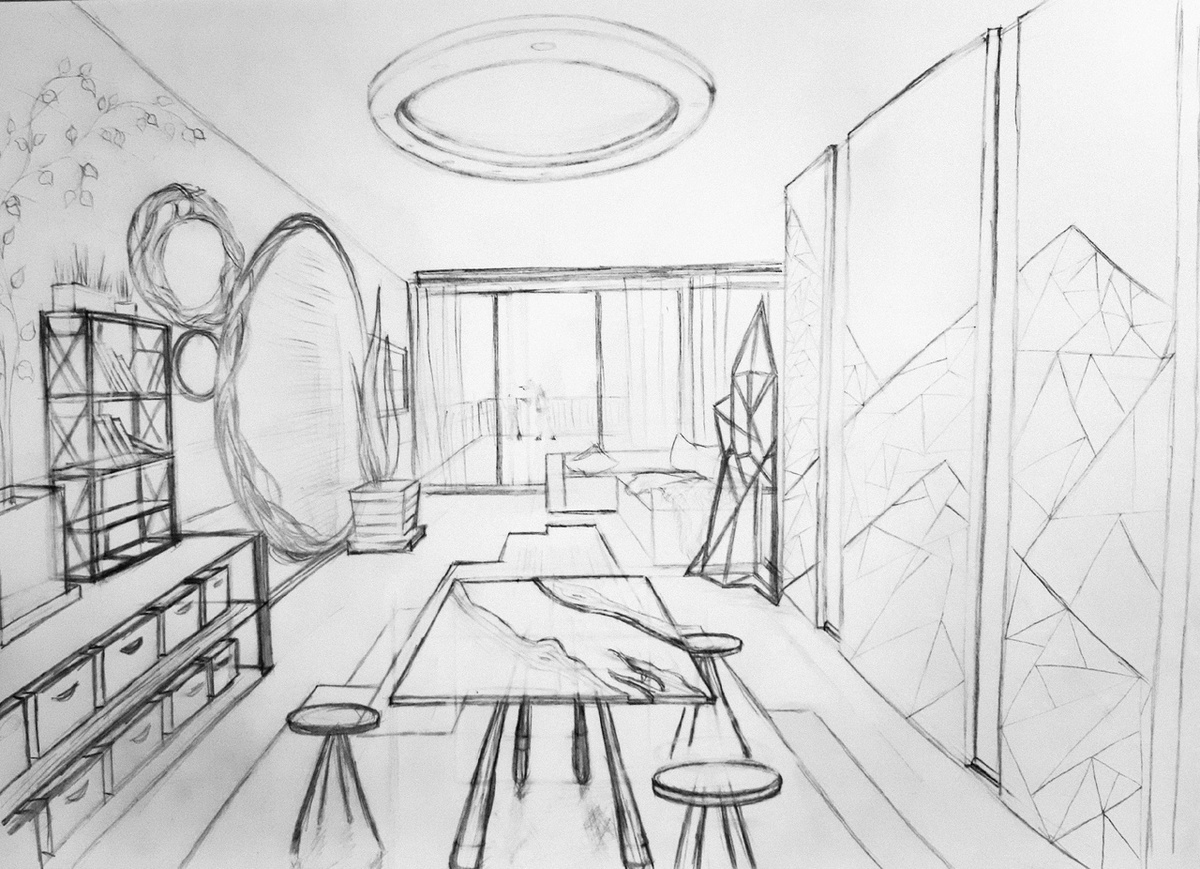 Моя работа по заданию: Графический рисунок интерьера.