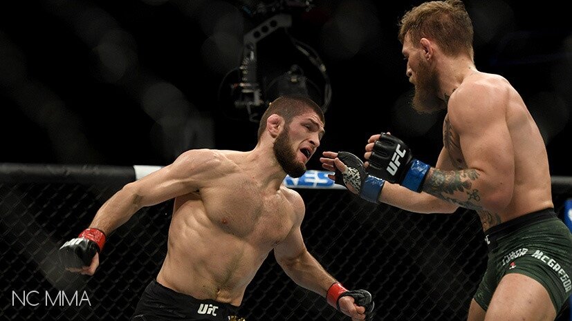 Знаменитый оверхенд Хабиба, отправивший Конора в нокдаун.