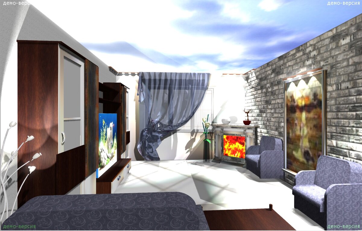 Вид от входа: Слева только моя "Магия", справа если смотреть от окна: фальшкамин, внешне сделан как настоящий, только в уменьшенном варианте (полногабаритный не будет смотреться в моих 15 кв.м.), "топка" камина облицована будет зеркальной плиткой, которая будет наклеена слегка под углом, в плоскости, друг к другу, и вместо дров там будут стоять большие свечи, гореть будут именно они, люблю живой огонь, зеркала будут отражать огоньки и будет полное ощущение пляшущего огня.. Посередине стены огромное панно с подсветкой, между камином и панно кресло и такое же между входом и панно. Только кресла не такие, как на проекте, а небольшие икеевские, есть у них там такие, которые впишутся в мой интерьер. По стене где вход икеевский диван-лягушка, который при раскладывании становится полноценной кроватью, (поняла, что нужно будет создать ещё одну галерею), рядом с диванос стол-трансформер.