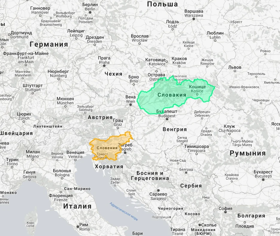 Словакия границы. Словакия и Словения на карте. Словакия и Словения на карте Европы. Чехия Словакия Словения на карте.
