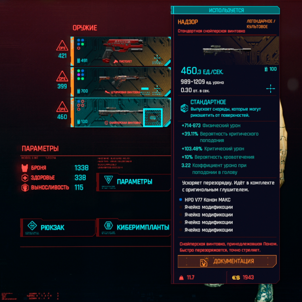 Оружие Cyberpunk 2077. Снайперская винтовка «Надзор»