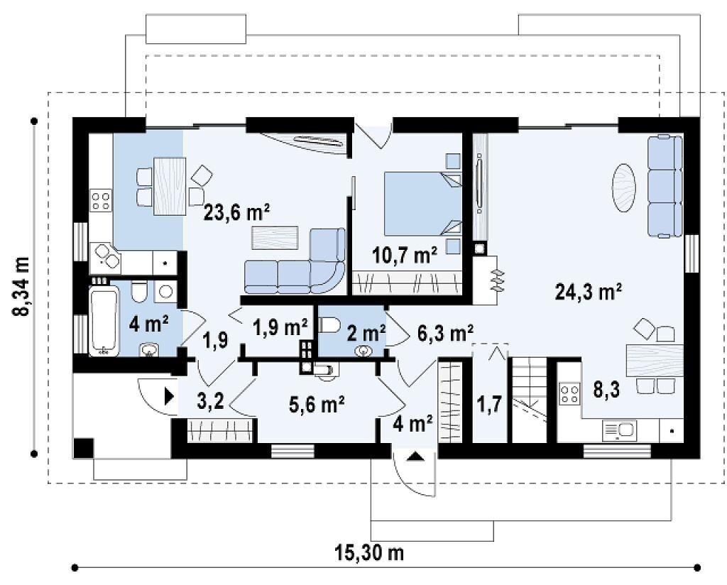 Дом на 2 семьи: семья + старшее поколение.