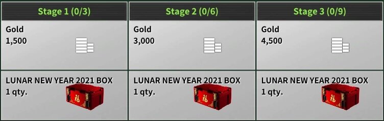 Представляем обновленную ежедневную миссию, в которой вы можете получить ЯЩИК ЛУННОГО НОВОГО ГОДА 2021. Вы можете забрать из него предметы бывшего Лунного Нового года. 
