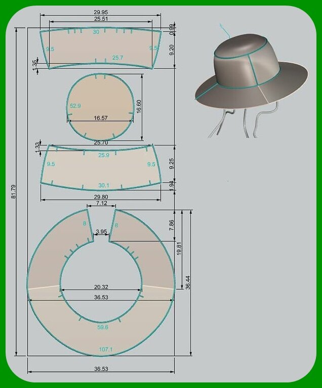 выкройка панамы. увеличив поля которой  до 12-15 см вполне можно сшить шляпу слауч. размер 58-59