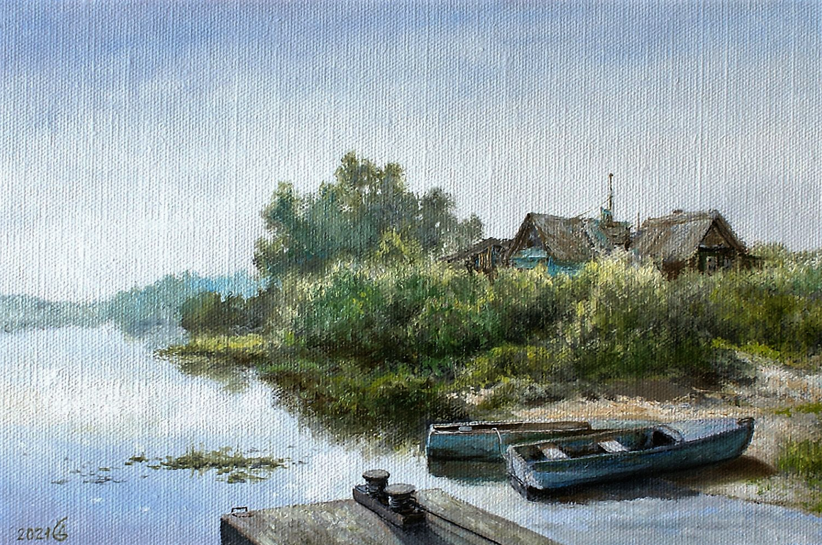 «Утро на Клязьме», 2021, холст на картоне, масло