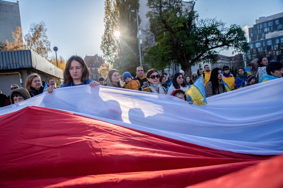     Шествие украинских беженцев в Гданьске, Польша.  GLOBAL LOOK PRESS