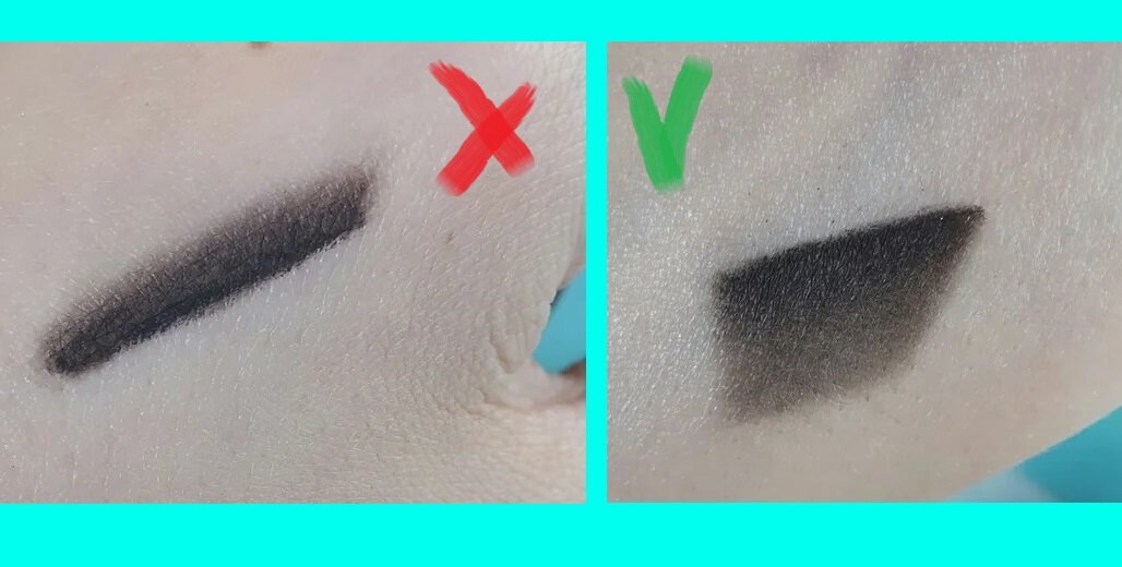 Видно насколько плавнее идет растушевка на втором фото, и это без какой-либо подготовки кожи. То есть карандаш так растушевался сразу, даже без теней. Добавить немного теней для плавности перехода - и будет идеально.