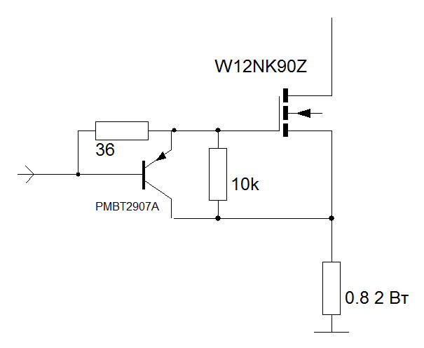 Рис. 1 Схема подключения силового транзистора к ШИМ контроллеру