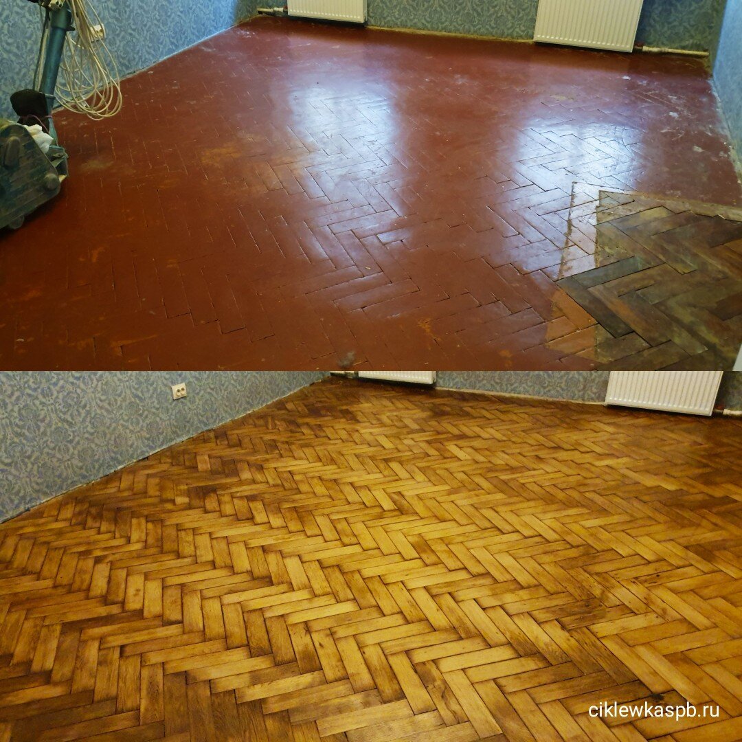 Пример реставрации паркета под краской