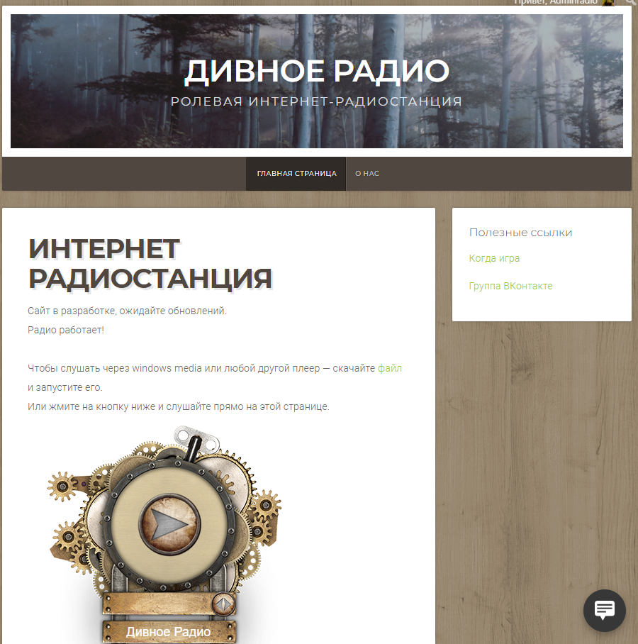 Страничка моего радио. Обратите внимание на плеер внизу страницы.