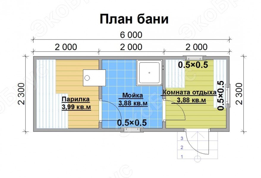 Рисунок 2. Планировка каркасной Бани-3
