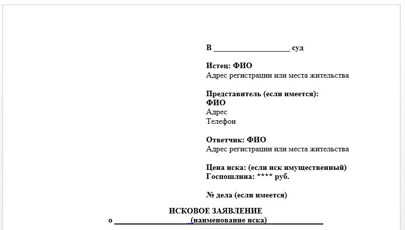 Шапка искового заявления