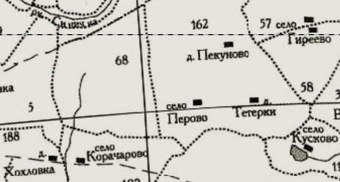 Село Перово на карте 1766 года. С сайта www.retromap.ru.