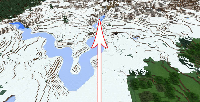 Поверните налево и следуйте в этом направлении какое-то время. Дальше вдоль реки поворачивайте налево и доберётесь до снежной деревни. Здесь расположено 2 колодца, поэтому это двойной посёлок. В одной части снежного посёлка есть кузница с сундуком, где вы отыщите железный меч и много других полезных вещей.