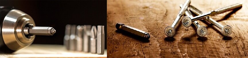 Шурупы имеют в головке ступенчатое шестигранное углубление, а к ним подходит специальная отверточная бита для всех размеров шурупов