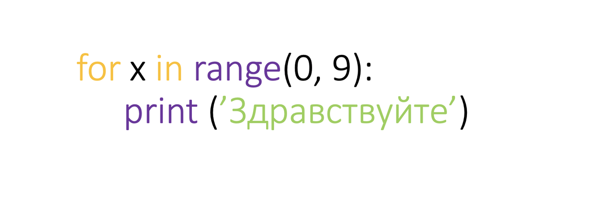 общий вид конструкции цикла for. Обратите внимание на отступ.