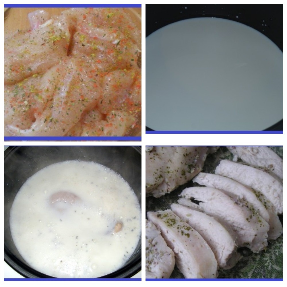 Процесс приготовления куриной грудки, томленной в молоке