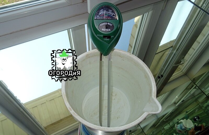 Измерение кислотности воды, на нее надо делать поправку при определении кислотности грунта. У меня показания рН воды колебались от 5,5 до 6,0 