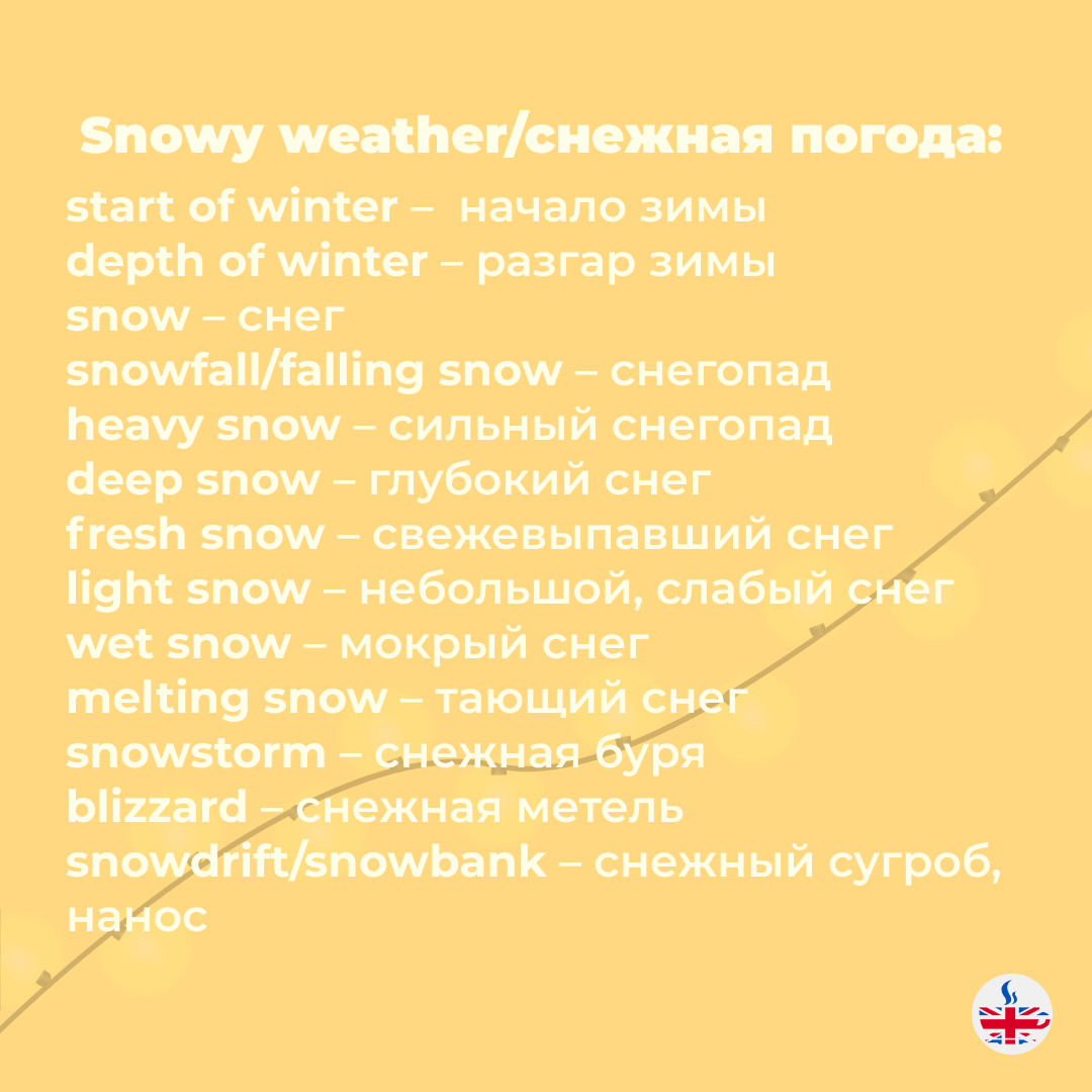 Словарь зимней погоды на английском языке. Автор: Не чай, а tea.