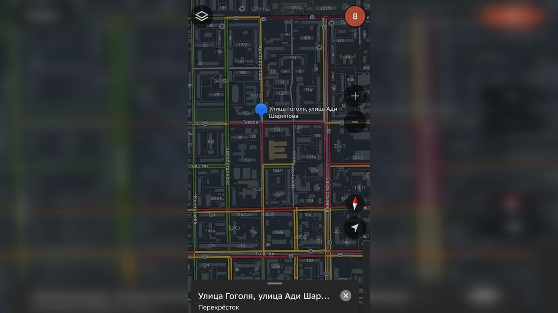    Карта Алматы, перекресток Гоголя-Шарипова:NUR.KZ/2GIS