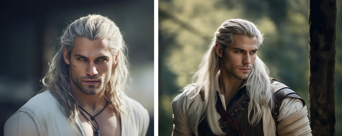 Два Геральта: творчество ИИ. Источники t.me и i.ytimg.com 