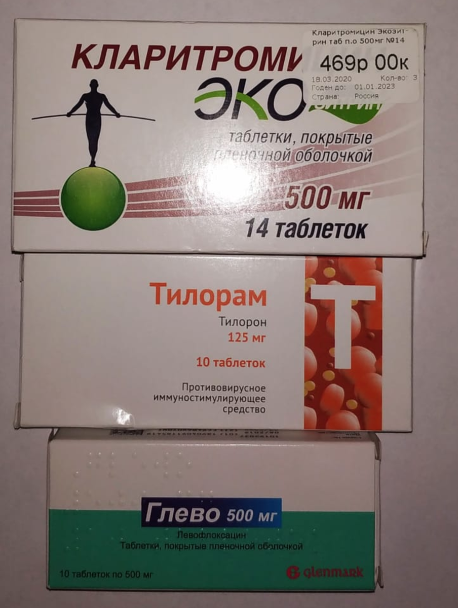 Глево - 2 раза в день, Тилорам - 2 раза в день, Кларитромицин - 1 раз в день.