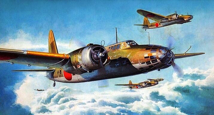 Японские бомбардировщики Мицубиси Ки-21 в полете.