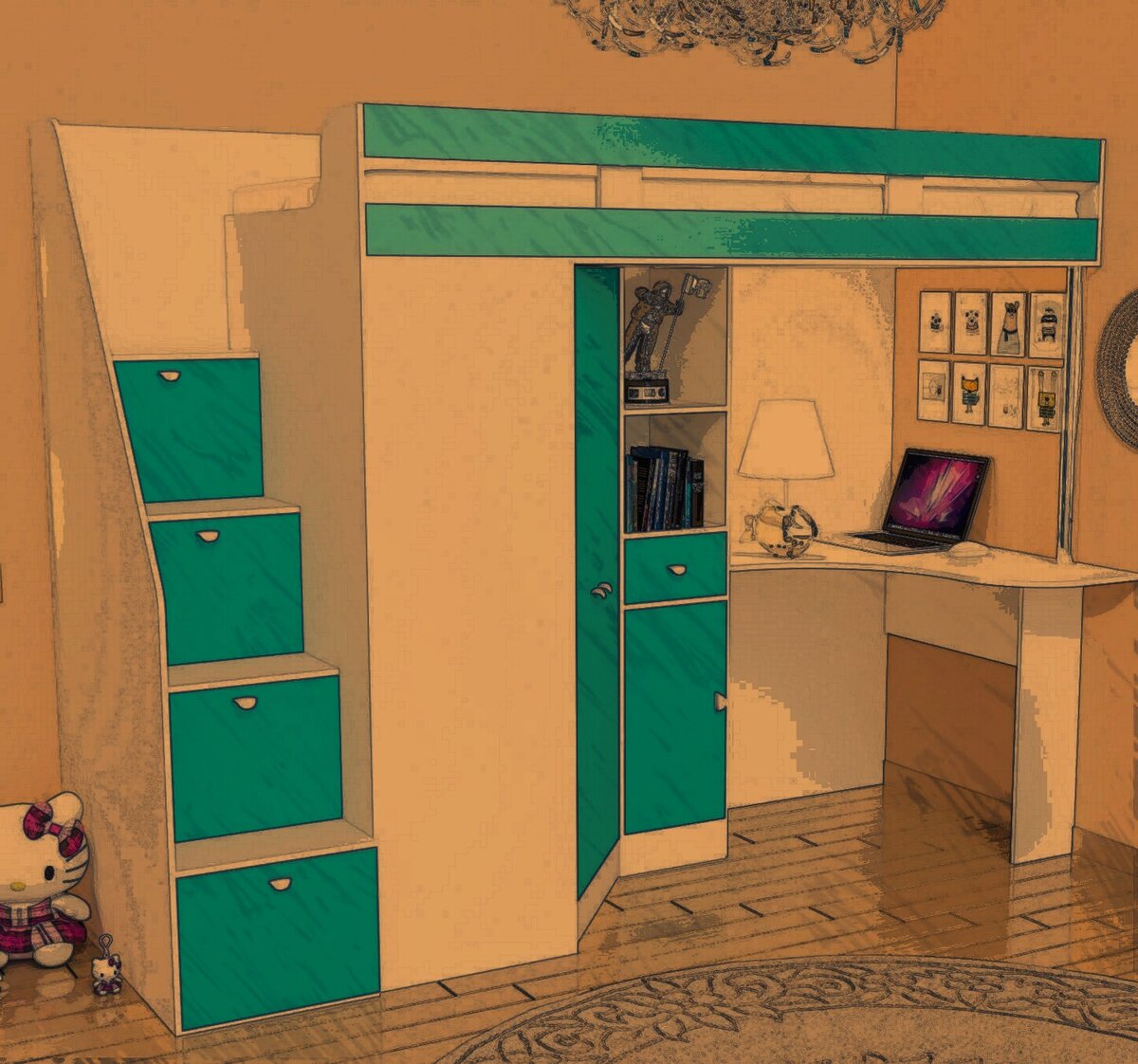 Кровать-чердак. Фото скачано и обработано с яндекс картинок