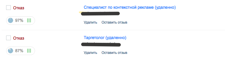 Отказы от работодателей