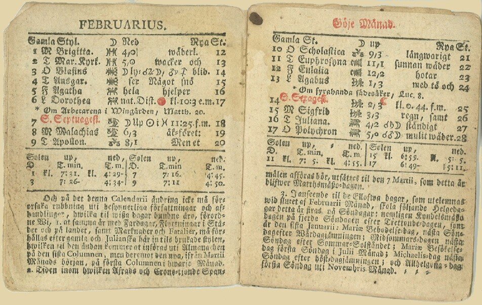 В шведском календаре 1753 года в феврале 17 дней всего.