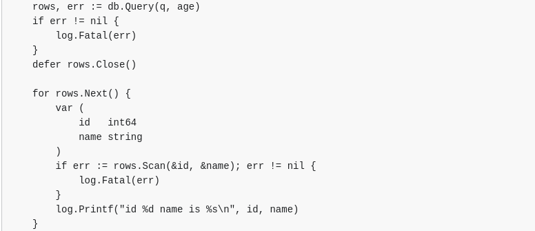 Офишальная документация отсюда: https://pkg.go.dev/database/sql#DB.Query