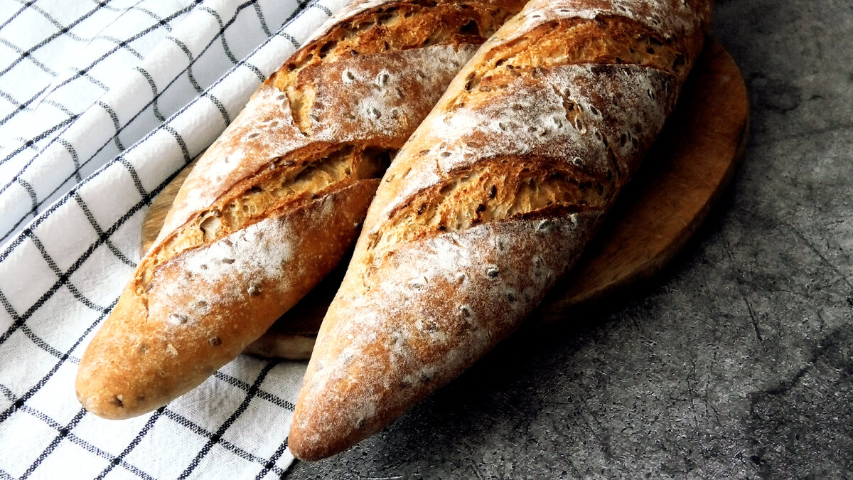 БАГЕТ🥖 НА ПШЕНИЧНОЙ ЗАКВАСКЕ СО ЛЬНОМ!🌾 Авторский рецепт Лилии Шайдуллиной✓  | ПРОСТОРЕЦЕПТ | Дзен