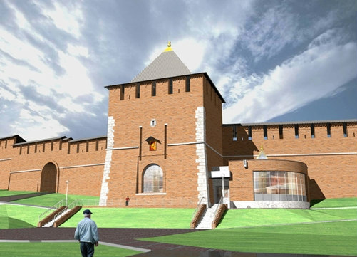 Проект восстановления Зачатской башни был выполнен архитектором С. Дмитриевским. Видно, что человеку чуждо крепостное зодчество