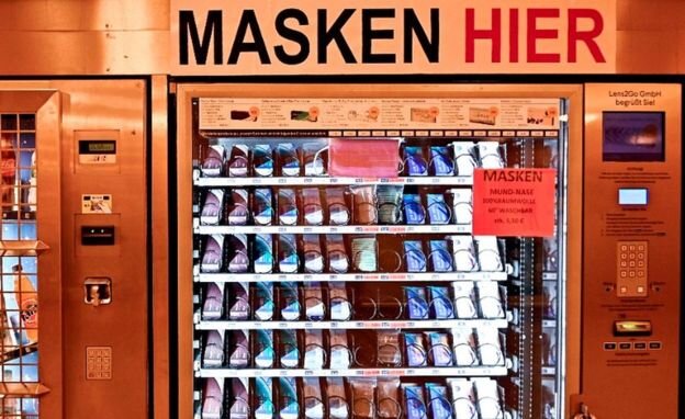 Автомат по продаже масок в Германии. Цена указана, значит, не бесплатные.