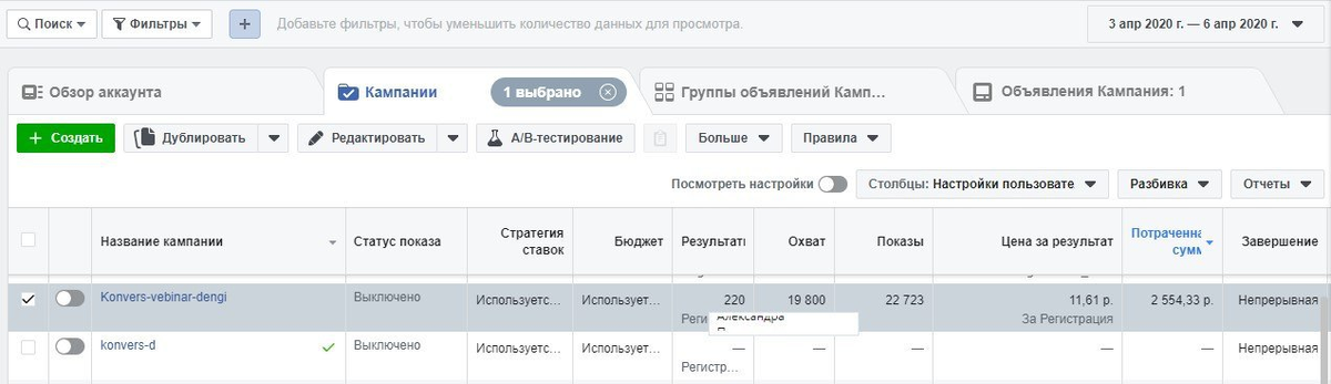 в таргете были использованы динамические креативы