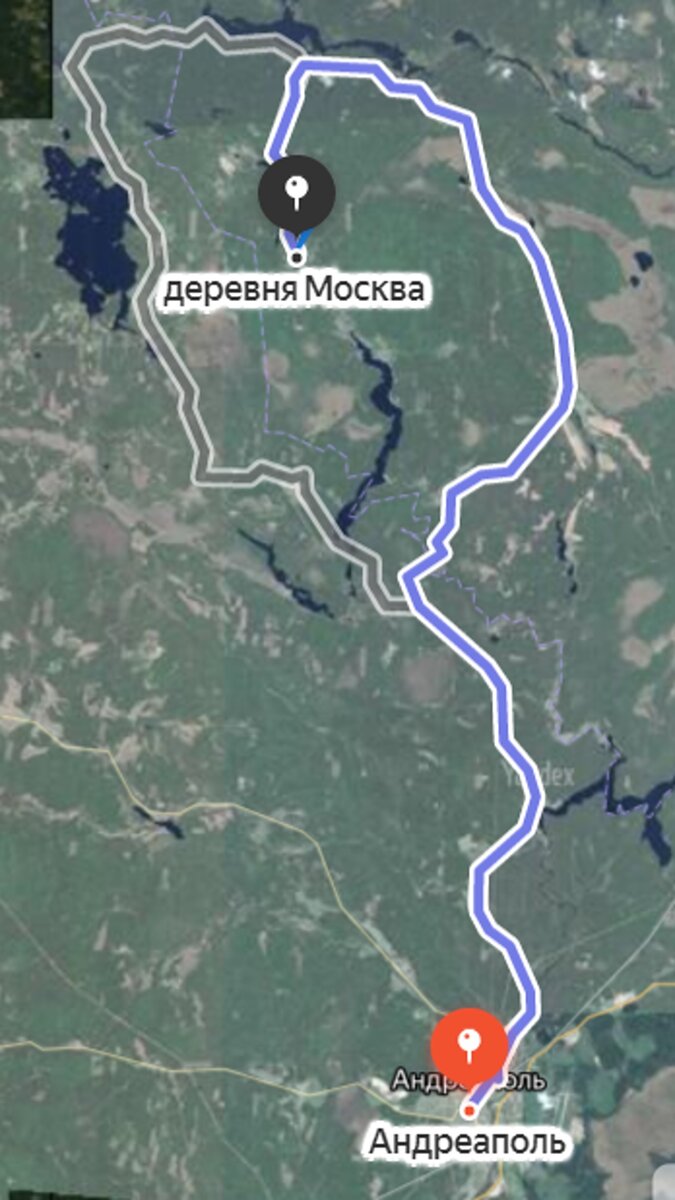 Маршрут из Андреаполя. Где 2 маршрута сходятся - там Ворошилово.