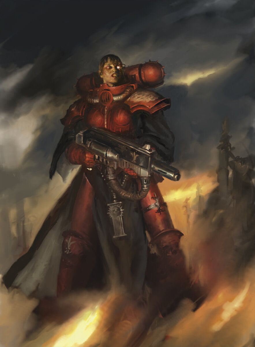 Сестра Битвы с мельта-ганом из ордена Кровавой Розы