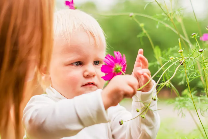 Мама целует малыша. Малыш и мама. Ребенок нюхает цветок. Женщина с ребенком на руках. Маленькая девочка нюхает цветок.
