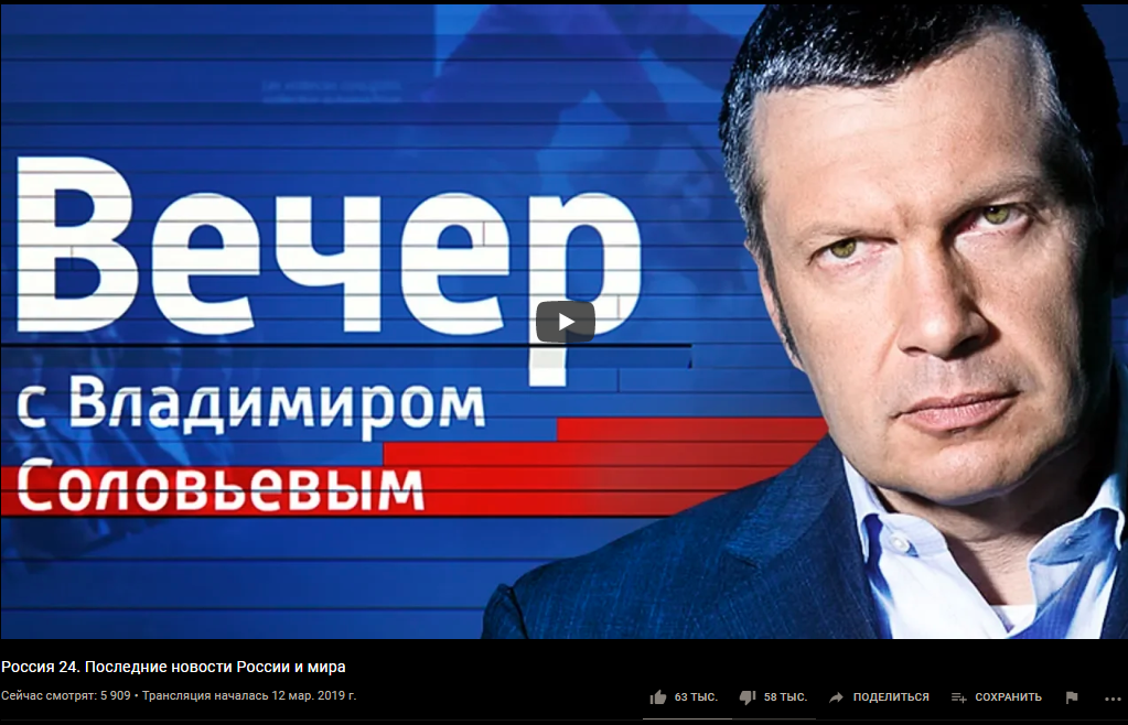 Что мы можем и видеть на скриншоте по соответствию лайков и дизлайков. Источник Россия-2 youtube.com