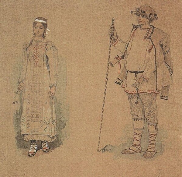 В.М. Васнецов, Эскизы костюмов Снегурочки и Леля к опере Н.А.Римского-Корсакова "Снегурочка", 1885г./из фонда Яндекс. Картинки/