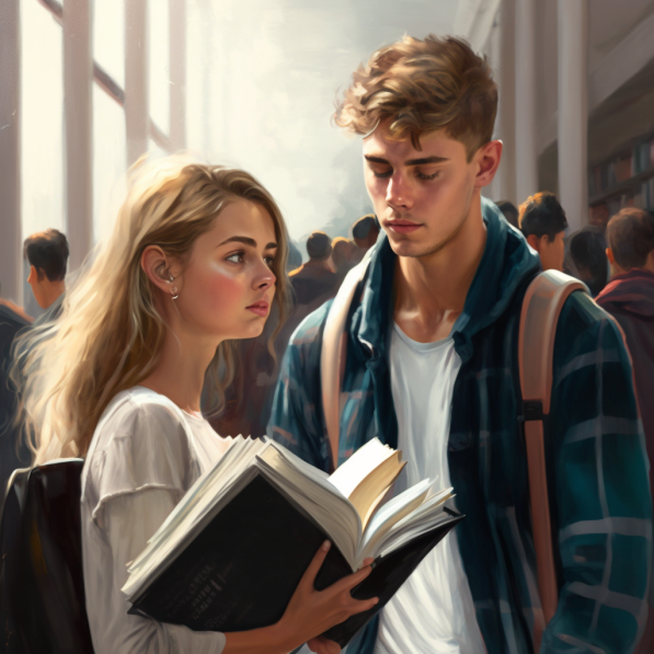 Почти добравшись до выхода, Дима встретил свою подругу, Вику. Симпатичная и веселая девушка. 