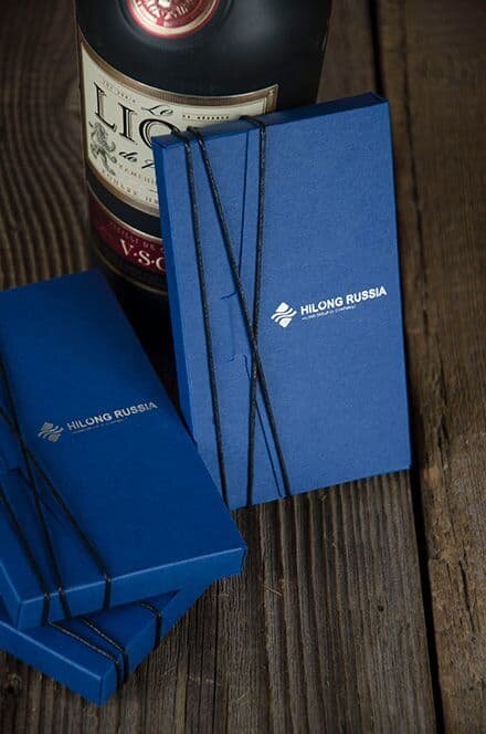 Логотип и фирменные цвета компании-дарителя - неотъемлемая часть корпоративного подарка. На фото корпоративные подарки выполненные нами