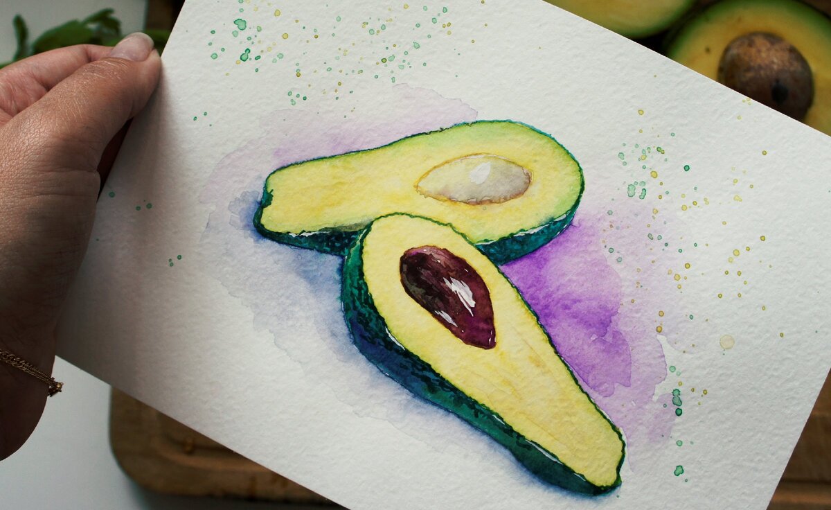 Акварельная иллюстрация для стока / watercolor sketch avocado